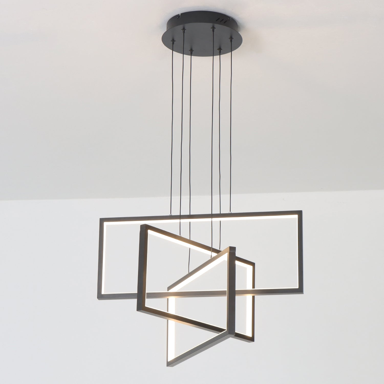 24"/40" 3 Lights Smart LED Dimmable Black Rectangle Chandelier