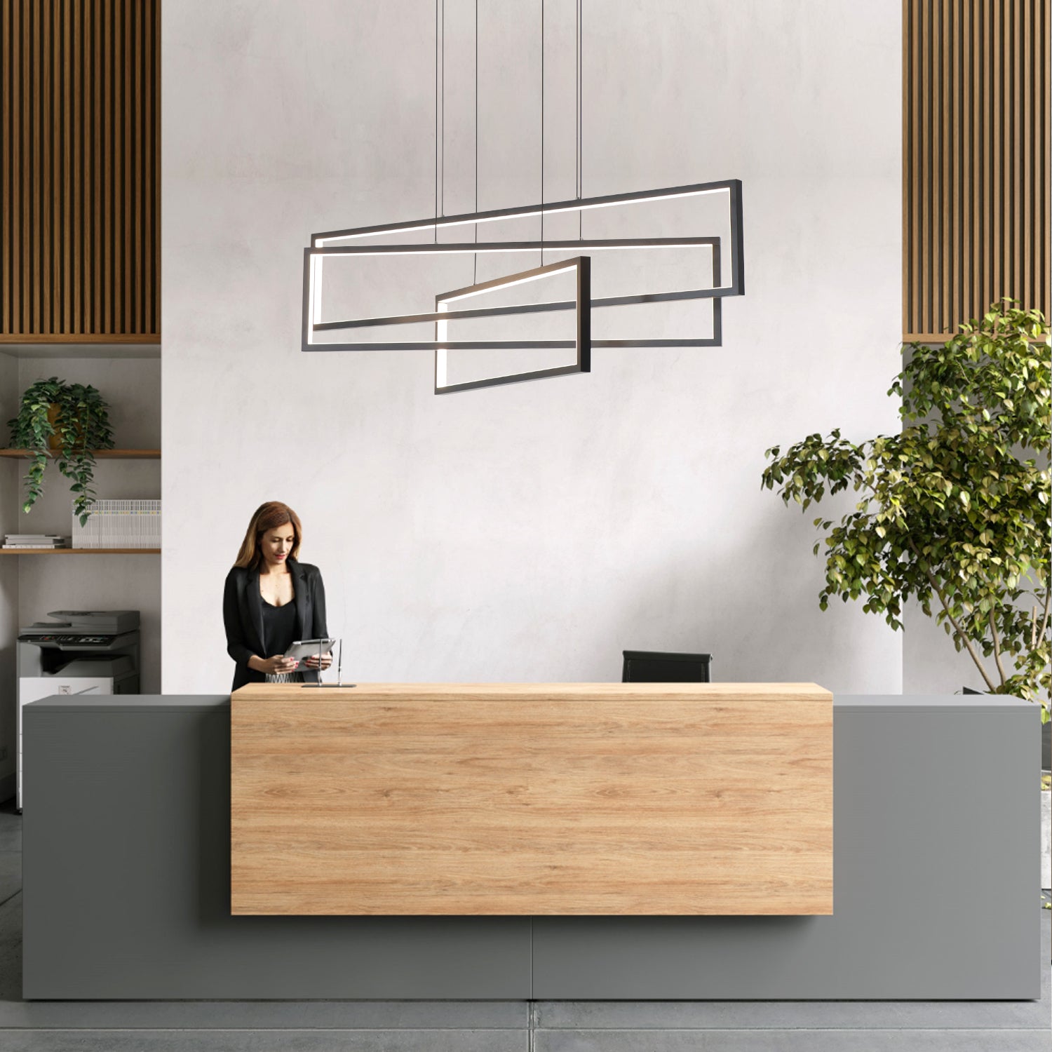 24"/40" 3 Lights Smart LED Dimmable Black Rectangle Chandelier