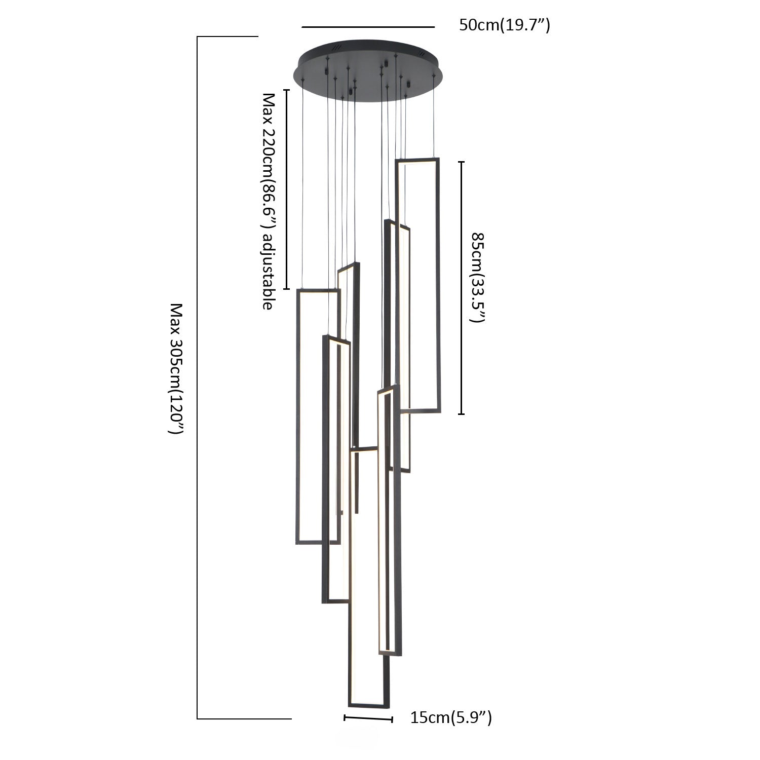 100-Watt Integrated LED Black Dimmable Contemporary Hanging Chandeliers for Living Room Stairs 5-Light High Ceiling Pendant Light