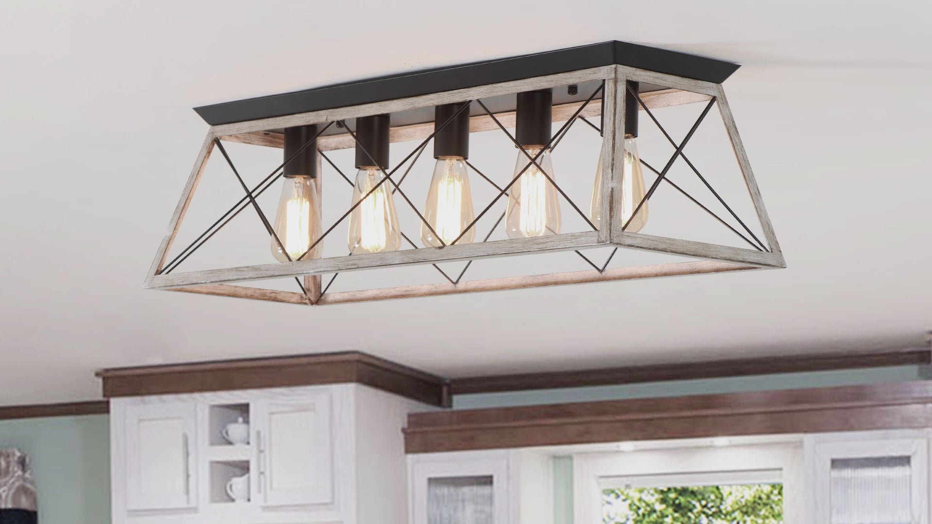 31.5 Inch 5 Lights Vintage Farmhouse Flush Mount Ceiling Fixture for Living Room Dining Room