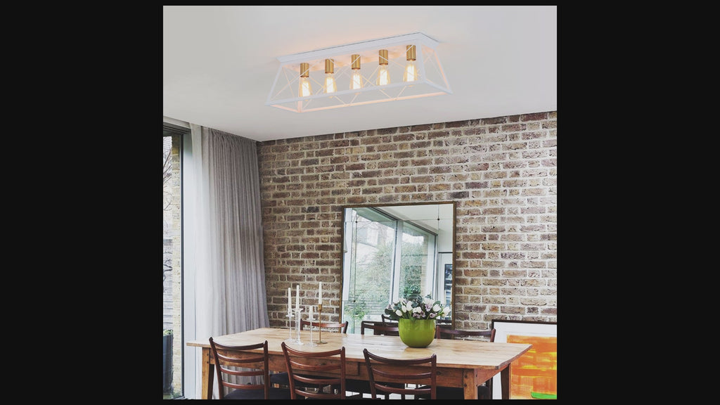 31.5 Inch 5 Lights Vintage Farmhouse Flush Mount Ceiling Fixture for Living Room Dining Room