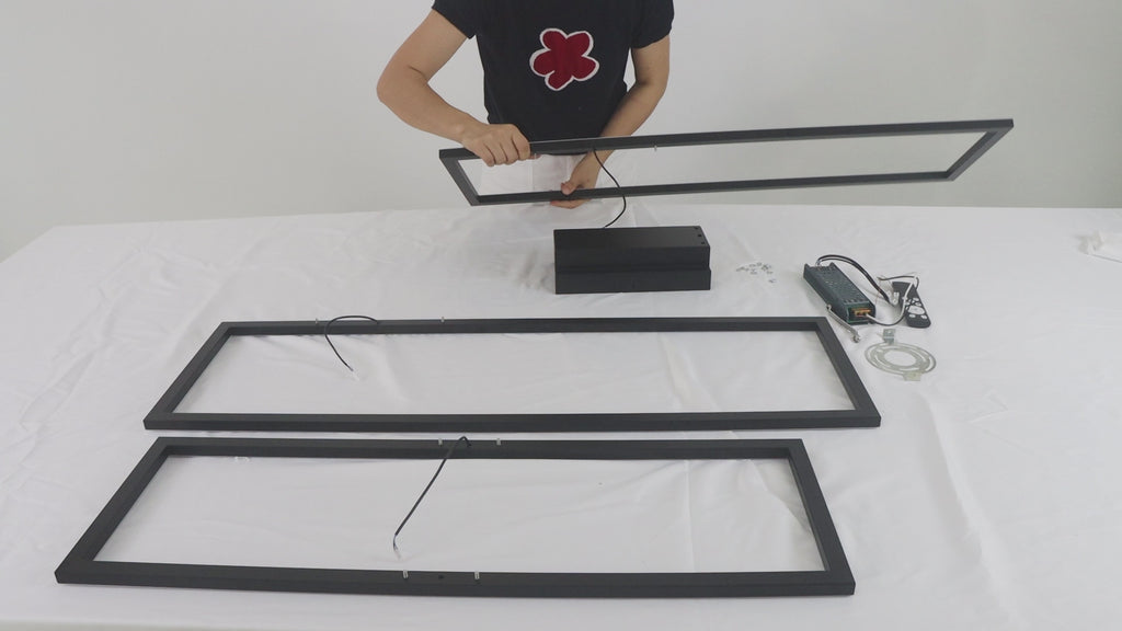 42/54 In. 3-Light Black Dimmable LED Flush Mount for Living Dining Room Rectangular Close to Ceiling Light