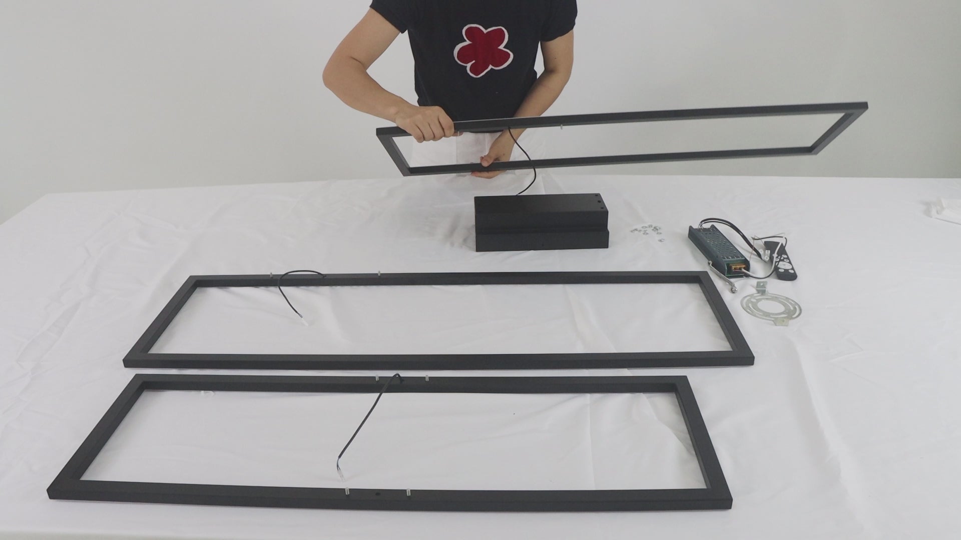 42/54 In. 3-Light Black Dimmable LED Flush Mount for Living Dining Room Rectangular Close to Ceiling Light